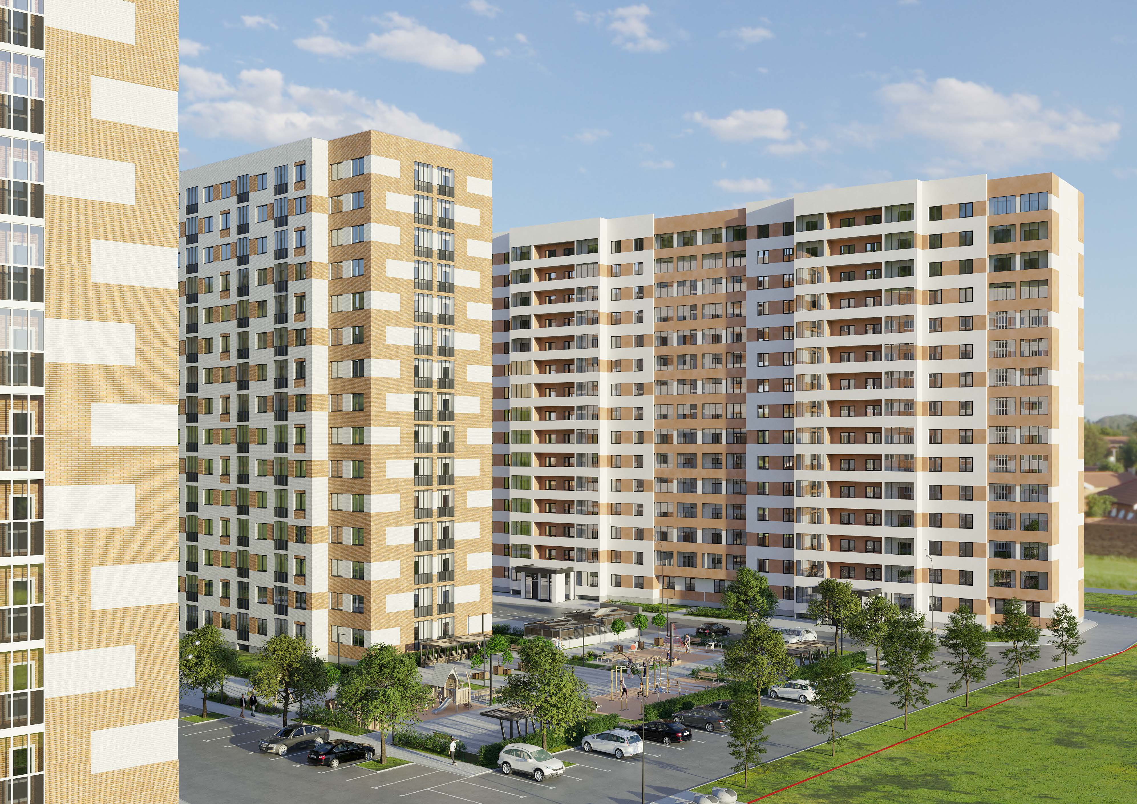 photorealistic 3d bird view of a residential complex, modern architecture