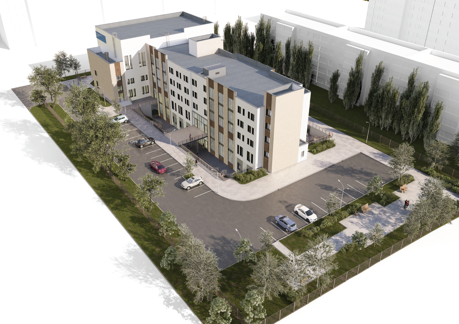 realistic visualization of a sport center from a bird view